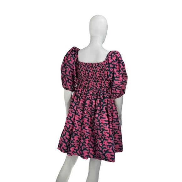 Elsamama NEW Pink Bimpe Abstract Cotton Tiered Relaxed Fit Mini Dress Size M - Picture 5 of 7